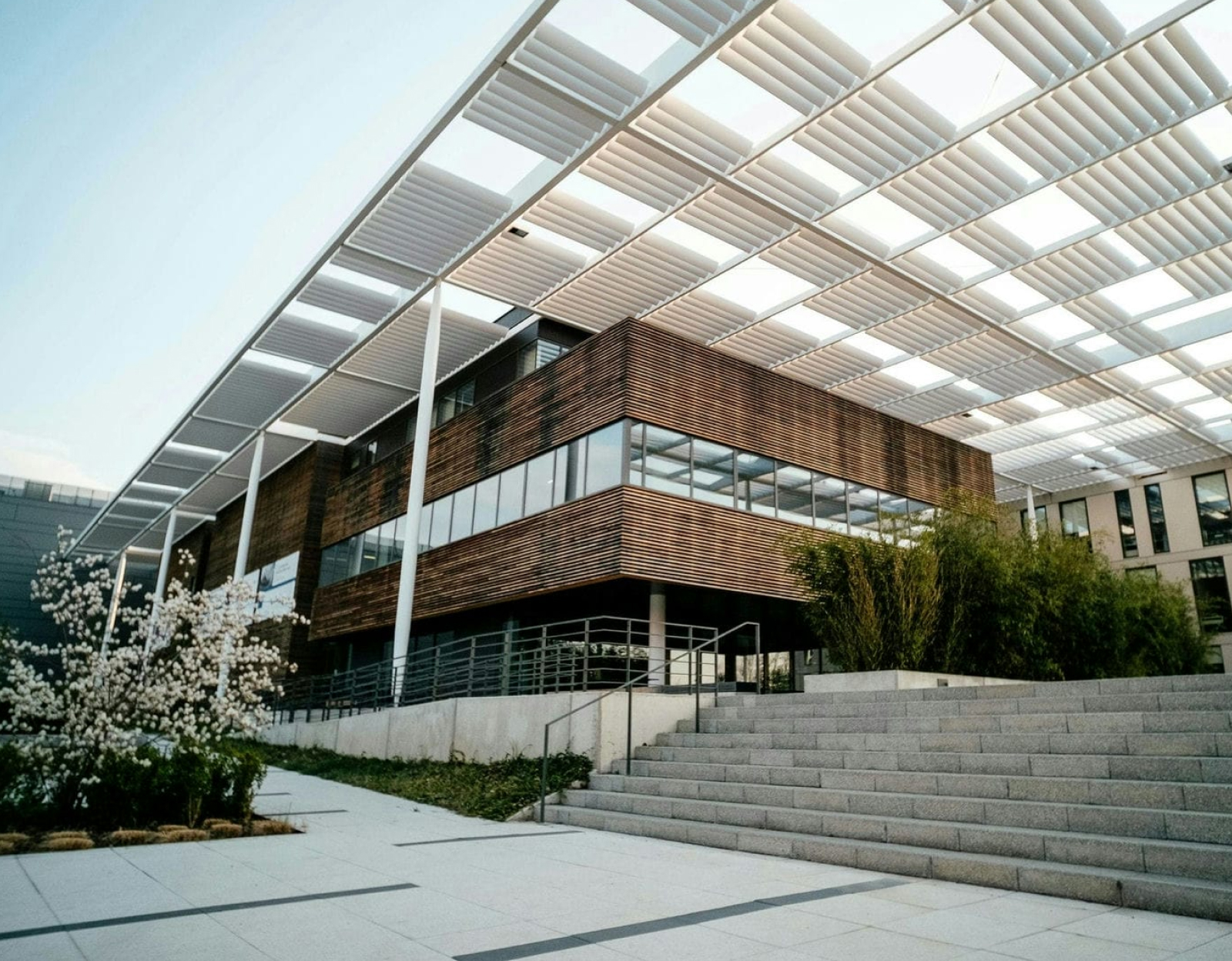 A commercial building with a brown exterior