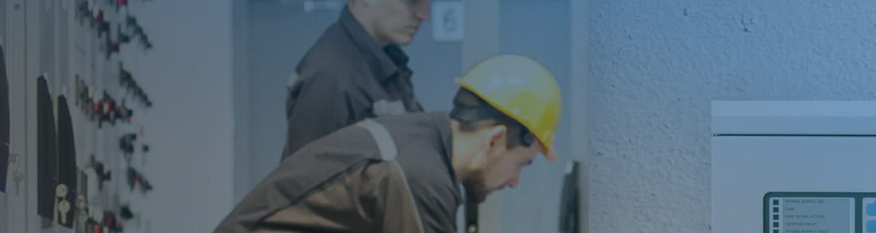 Two electrical engineers at work in a facility