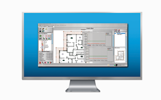 A desktop monitor displaying fire alarm information
